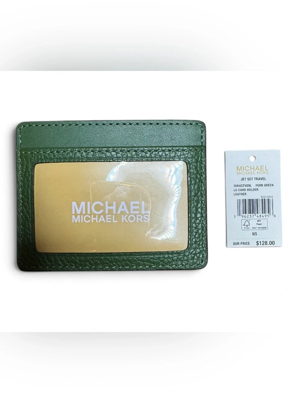 NWT MICHAEL KORS Large Pebbled Leather Card Holder Case in Fern Green